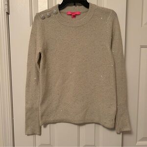 Lilly Pulitzer Coconut Metallic Morgen Sequin Sweater Jeweled Buttons Size Small